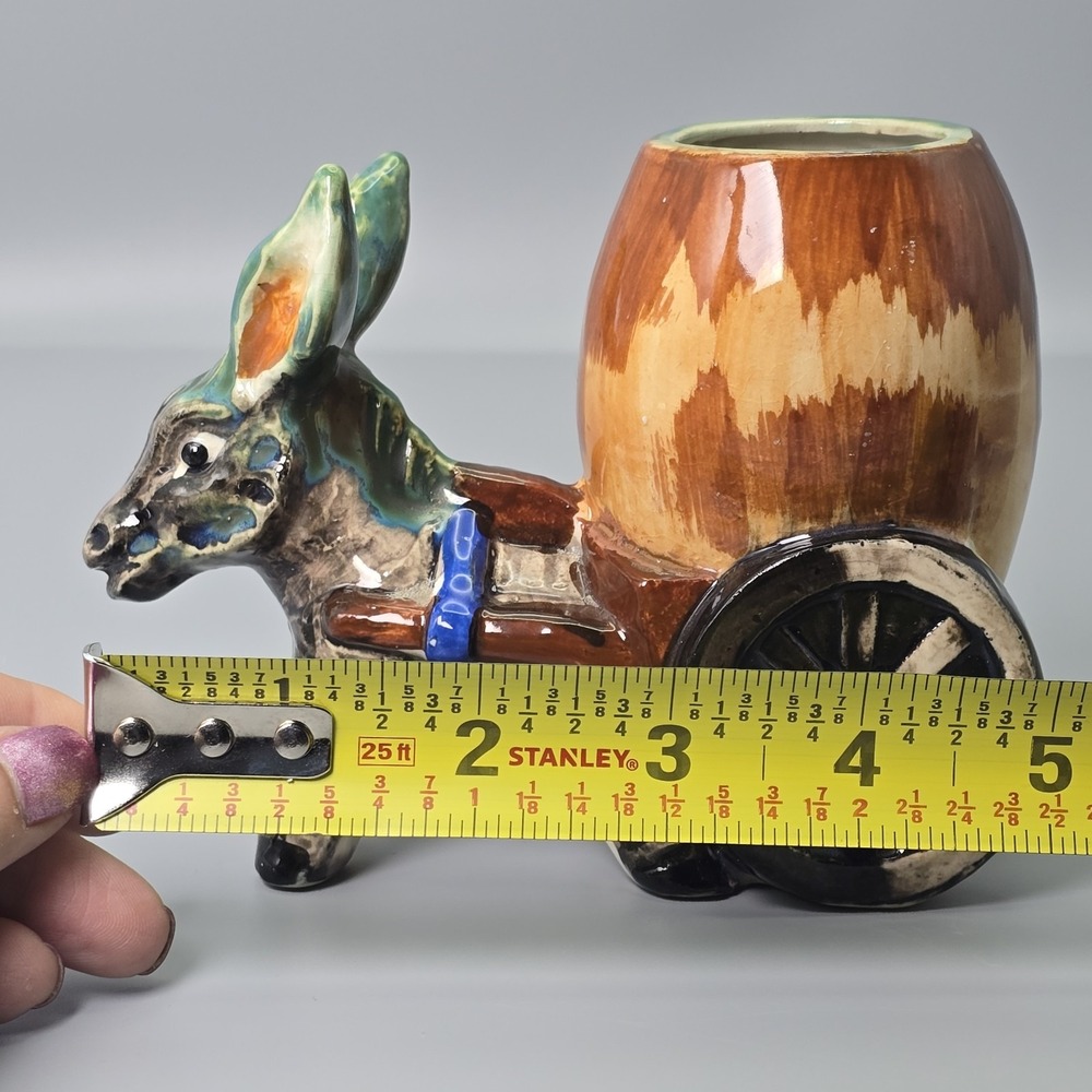 Vintage Occupied Japan Donkey Cart Planter Ceramic Burro Wagon Planter Figurine - Picture 10 of 11